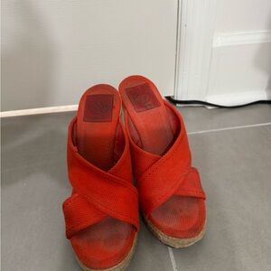 Tory Burch Red Espadrille Slip-On Shoes